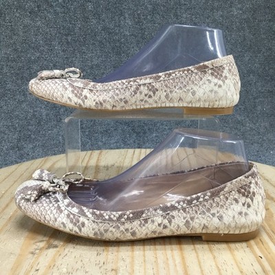 Stuart Weitzman Shoes Womens 9 M Bow Slip On Ballet Flats Gray Snakeskin Leather