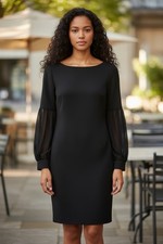 Calvin Klein  Womens Size 10 Long Sleeve Sheath Dress  Black Gold Zip Sheer Slvs