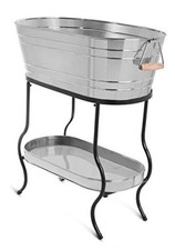 Stainless Steel Beverage Tub with Stand - Oval - Bottom Tray - Party Drink