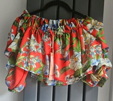 Women's Off the Shoulder Flowers Print Crop  Frilled Top BNWT Size L/XL