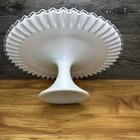 Vintage Fenton Silver Crest Cake Stand Milk Glass Ruffle Crimped Pedestal 13”
