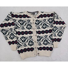 VTG Bushwacker USA Cardigan Sweater Womens Sz Medium Green Red Floral USA Made