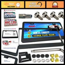Anti-theft License Plate Frame Set - Black Aluminum Car Tag Holders 2 Pack Anti-theft License Plate Frame Set - Black Aluminum Car Tag Holders 2 Pack