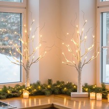 2 Pcs Lighted Birch Tree Battery Powered Tabletop Tree Decorations for Home F...