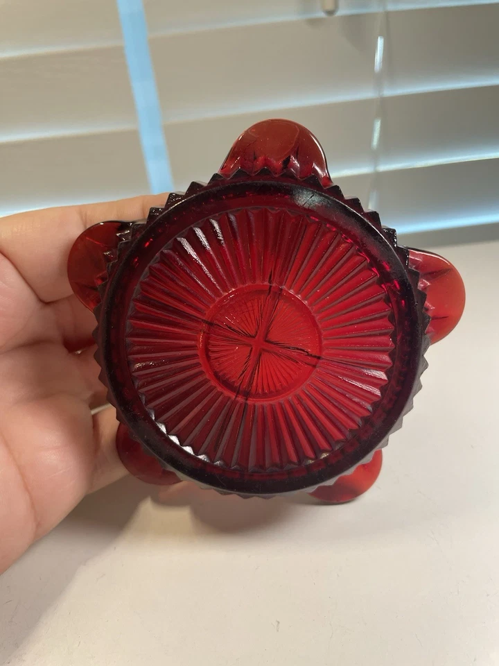 Vintage Anchor Hocking Ruby Red Queen Mary Ashtray - Image 2 of 2