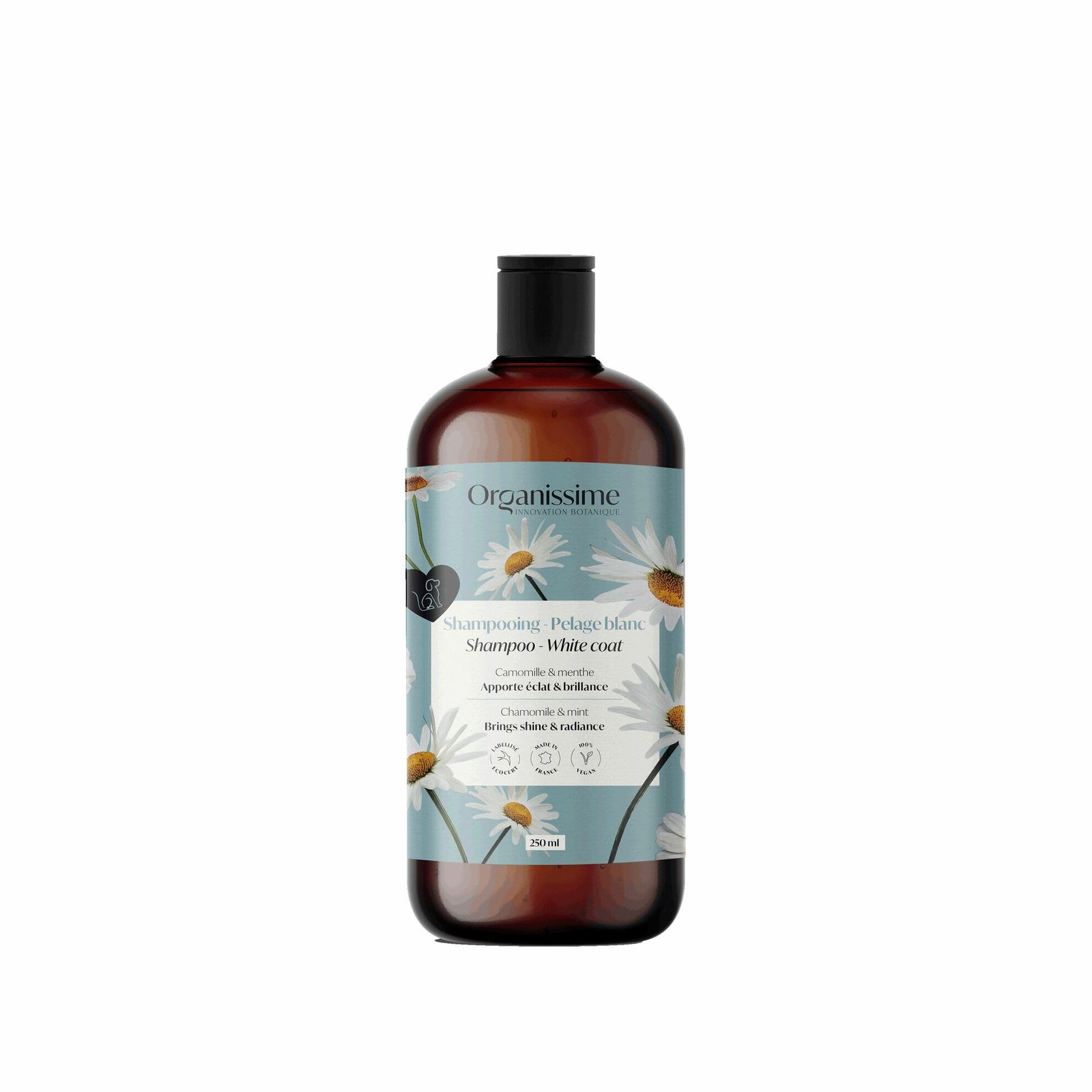 Shampooing pelage blanc liquide Organissime pour chien à poil clair et sensible