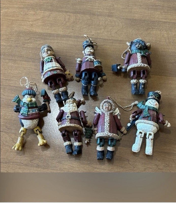 7 Wooden Jointed Christmas Ornaments