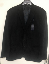 NWT Chaps Size 50REG Rich Black Corduroy Two Button Paisley Lined Blazer Jacket