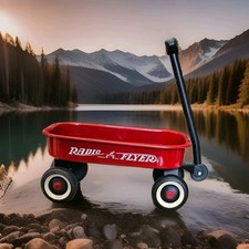 Mini Radio Flyer Red Wagon 6"x 4" Stamped Metal Solid Wheels Keepsake