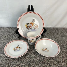 Trisa Discontinued Vtg Christmas Stoneware 1 Full 4pc Place Setting Snowmen EVC