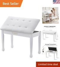 Classic White Duet Piano Bench with Storage, Waterproof Cushion  Sturdy Frame
