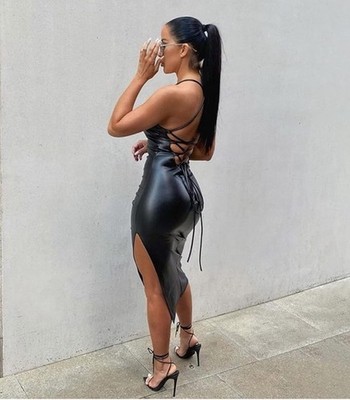 Black Faux Leather Lace-Up Bodycon Midi Dress S Sleeveless Slit Cut Out | eBay Black Faux Leather Lace-Up Bodycon Midi Dress S Sleeveless Slit Cut Out | eBay