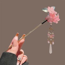 Pink Flower Tassel Hairpin Vintage Chinese Jewelry Floral Hair Stick Hanfu Dress