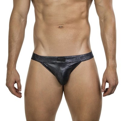 Clever Moda Vortex Atlas Slip Schwarz Herren Unterwäsche Tanga Shiny Snakeskin