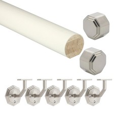 White Primed Mopstick Handrail Kit with Nickel Octagonal Brackets & End Caps