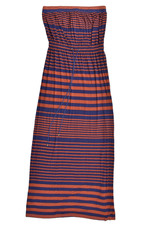LOFT Ann Taylor Women XS Maxi Dress Striped Blue Orange Drawstring Rayon NWT
