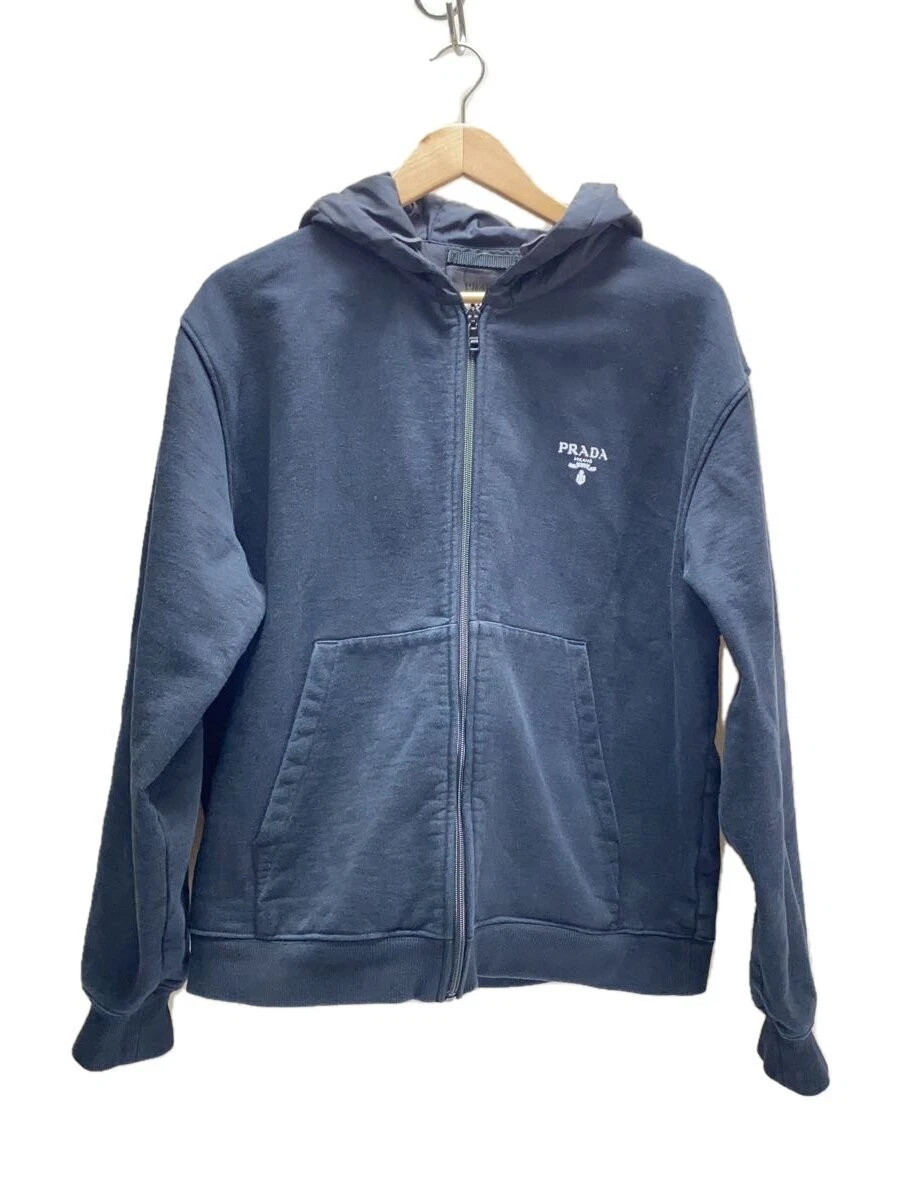 Felpa con cappuccio e zip Prada M cotone nero tinta unita UJL186 S202 1YB