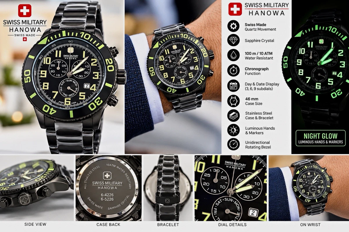 25+ Swiss Military Hanowa Wristwatches with Chronograph for sale