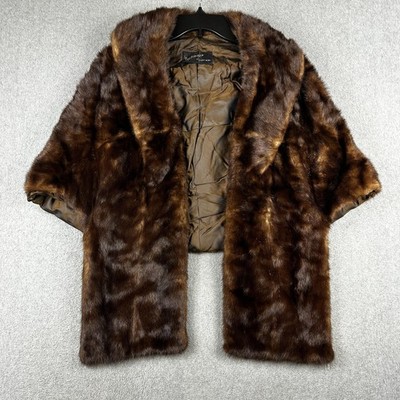 Vintage Nachman's Fur Coat Womens One Size Brown Mink Cape Stole Wrap 60s