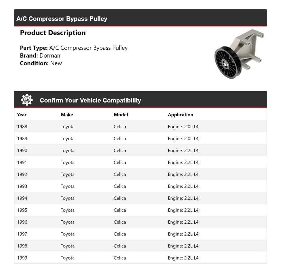Polia de desvio para compressor A/C Toyota Celica Dorman 1988-1999 1989 1990 1991 - Imagem 2 de 4