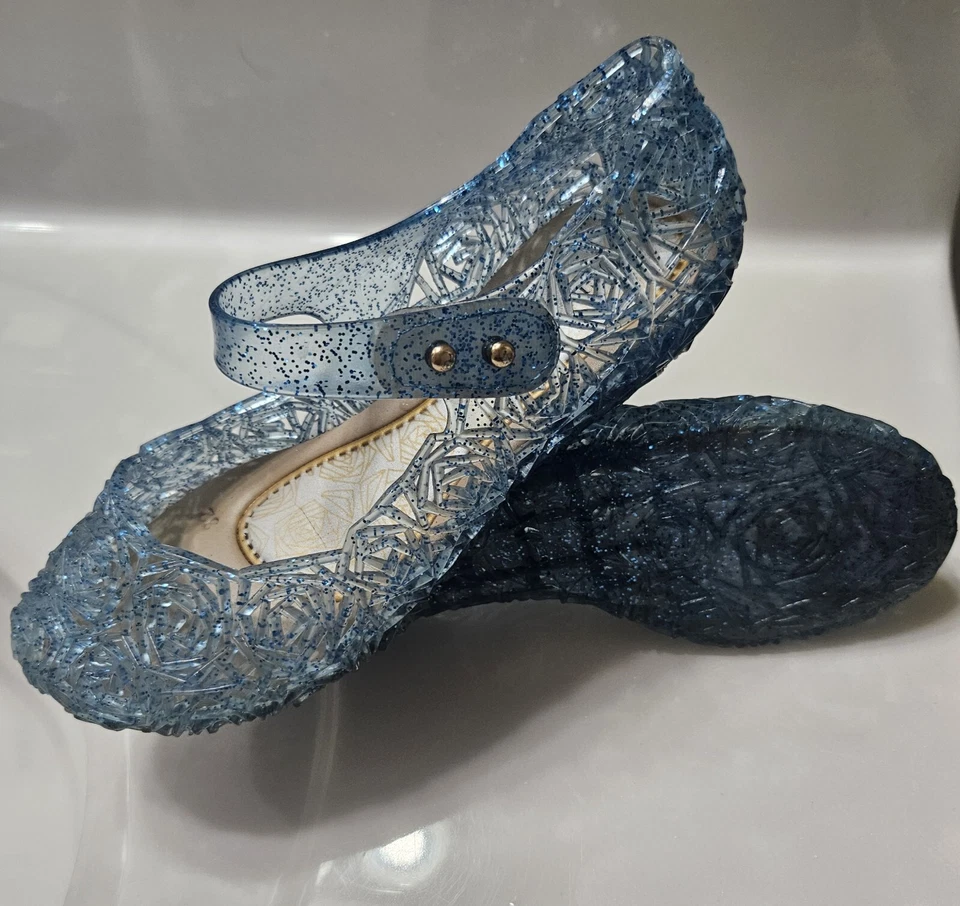 Zapatos GUGUYeah Talla 32 EE. UU. Talla 13.5 Niño Jalea Planos Azul Frozen Insp. Elsa Usado en Excelente Condición Foto 4 de 4