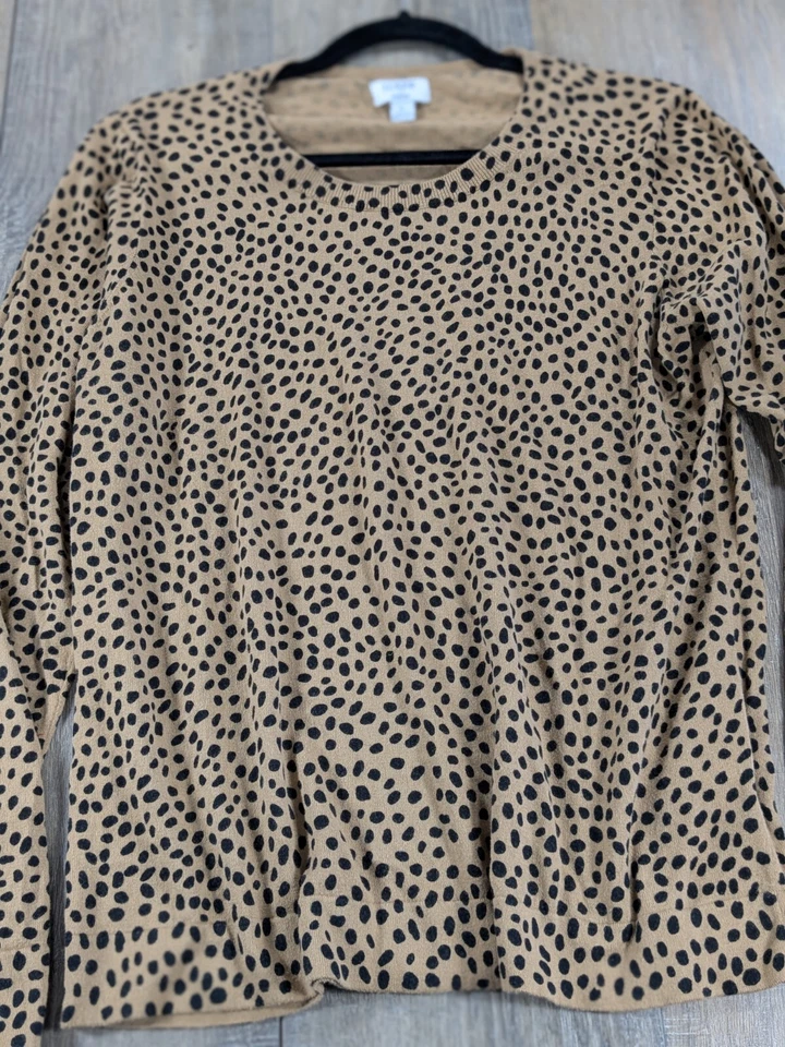 Suéter J Crew para mujer grande tostado negro estampado de lunares suéter algodón preppy Foto 2 de 4