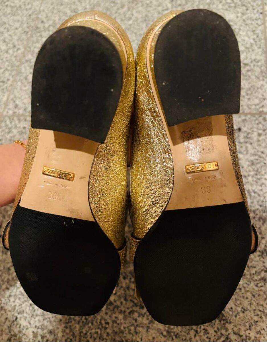 GUCCI Pumps Heel GG Marmont Fringe Leather Gold EU36/US6 GUCCI Pumps Heel GG Marmont Fringe Leather Gold EU36/US6