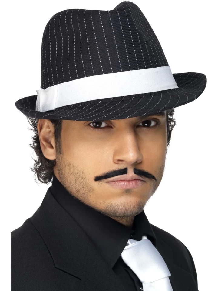 Schwarzer Trilby Hut Erwachsene 20er Gangster Streifen Schwarz Kostüm - Bild 1 von 1