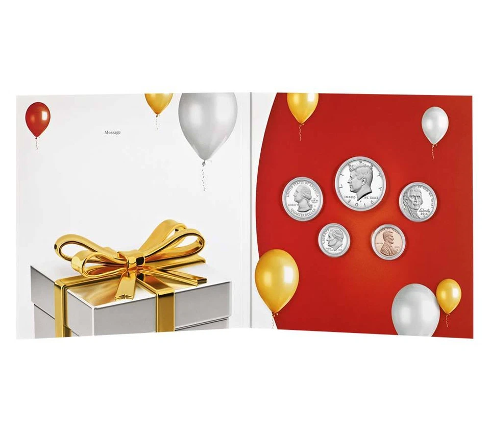 2016 S US Mint SOLD OUT Happy Birthday Proof 5 Coin Set with Gift Card Folder  - Image 2 of 3