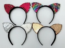 Women Girl Cat Kitty Minnie ears Sequins Costume Party Hair head band hoop Prop