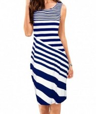 Woman Midi Dress Navy White Striped Sleeveless Midi Shift S (4-6) Stelan Apparel