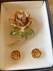 VINTAGE ENGLAND'S ROSE BROOCH & PIERCED EARRINGS — photo 1