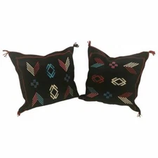Pair of Moroccan Hand-Loomed Wool Pillows