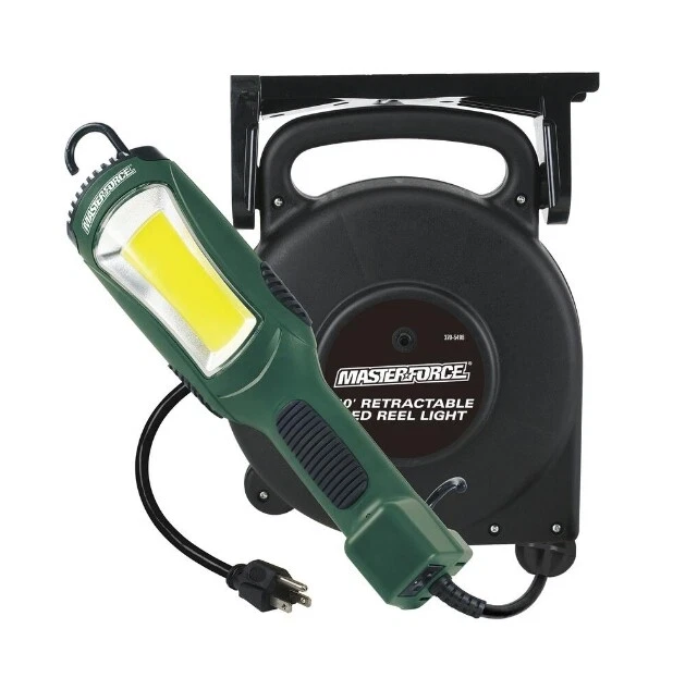 40ft Utility Work Light Green 2000 Lumens LED Retractable Cord Reel Handheld
