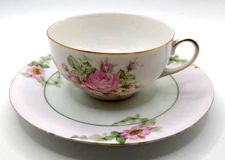 Bavarian Tea Cup Small Plate as Saucer Hand Painted Floral Pink Flowers