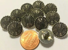 12 Shiny Silver Tone PLASTIC Domed Intricate Shank Buttons Almost 5/8" 15MM 3646