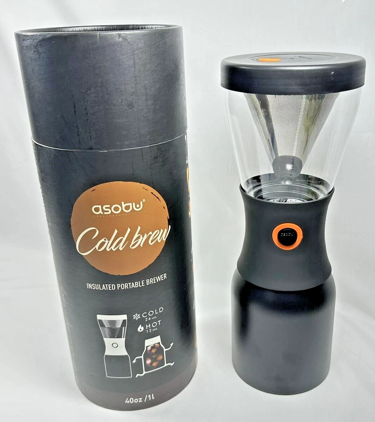 ASOBU Portable POUR Over COLD BREW COFFEE Maker Vacuum Insulated Carafe Blk GIFT