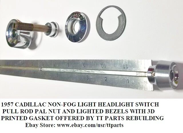 1957 CADILLAC HEADLIGHT SWITCH NON-FOG LIGHT OPTION PULL ROD NUT LIGHTED BEZELS - Imagem 4 de 4