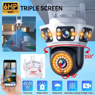 6MP WiFi Security Camera Outdoor 3x Lens PTZ Auto Tracking IR Night Vision Cam