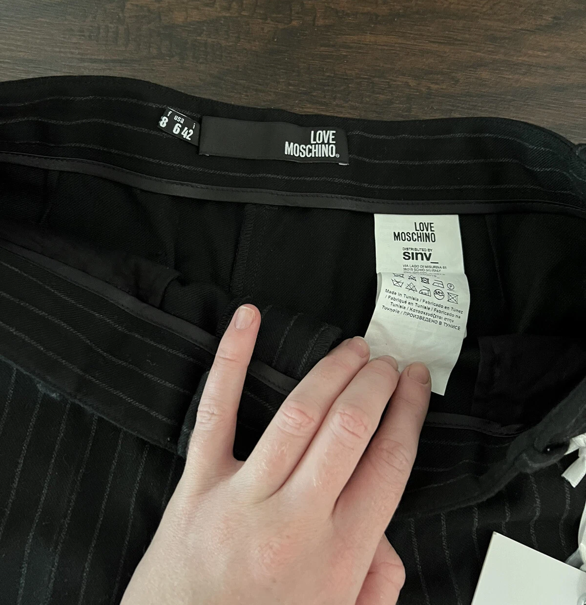Pantaloncini abito nuovi con etichette Love Moschino neri a righe gessate donna 42 6 $475 autentici