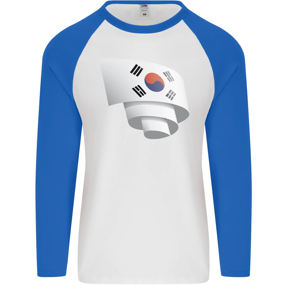Curled South Korea Flag Korean Day Football Mens L/S Baseball T-Shirt - image 3 of 4