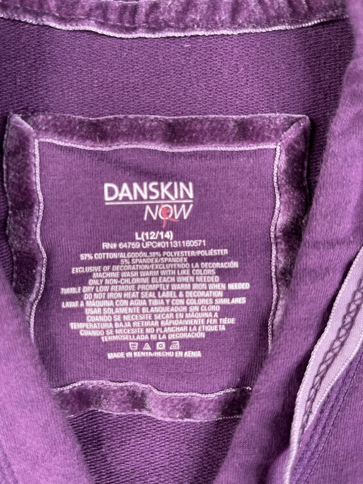DANSKIN NOW Hoodie Large (12-14) Women Activewear Casual Pocket Soft Purple - Image 3 of 4