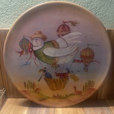 Hand Painted Wooden Round Wall Hanging 14 Inches With Hot Air Balloon Motif   00