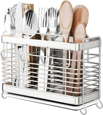 Utensil Holder, Stainless Steel Utensil Drying Rack with Drain Tray, Kitchen Cou