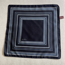 Vintage Gino Pompeii Italy Handkerchief Scarf Pocket Square 13 x13" Navy Blue