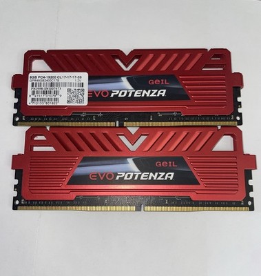 Pair 2 Tested GOOD Geil Evo Potenza Red 2x 8GB DDR4 2400 Gaming PC RAM DIMM 16GB