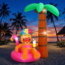 6FT Inflatable Tiki Luau Decor Flamingo Coconut Palm with 7 LED Lights