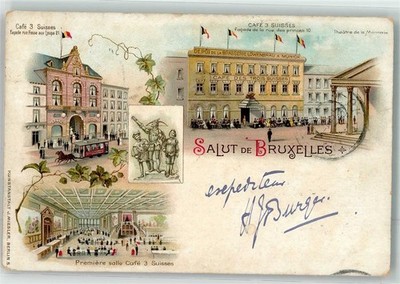 13623590 - Bruessel Cafe 3 Suisses Pferdestrassenbahn Bruessel / Bruxelles 1902