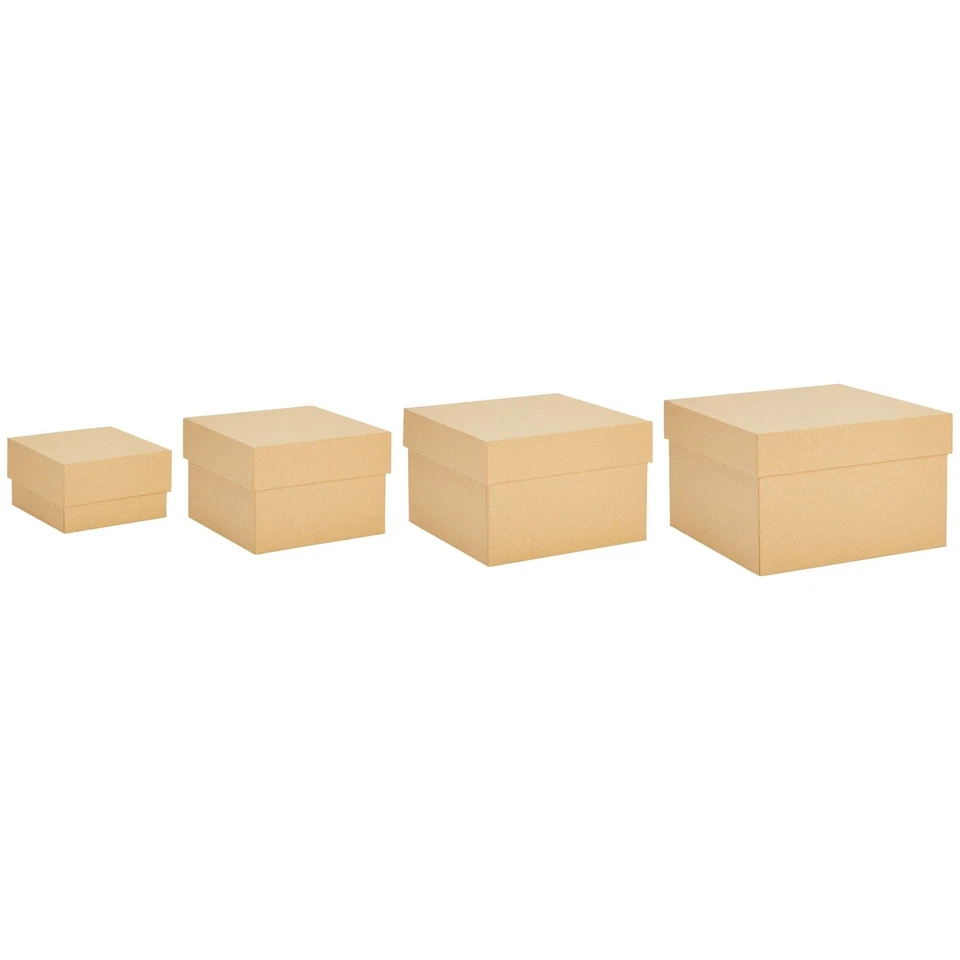 4 Pack Square Nesting Gift Boxes, Decorative Boxes with Lids in 4 Sizes, Brown - Image 4 of 4