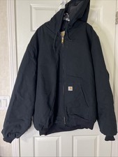Carhartt Black Canvas Jacket Mens 3XL Tall Hooded Quilt Lined Workwear USA Read